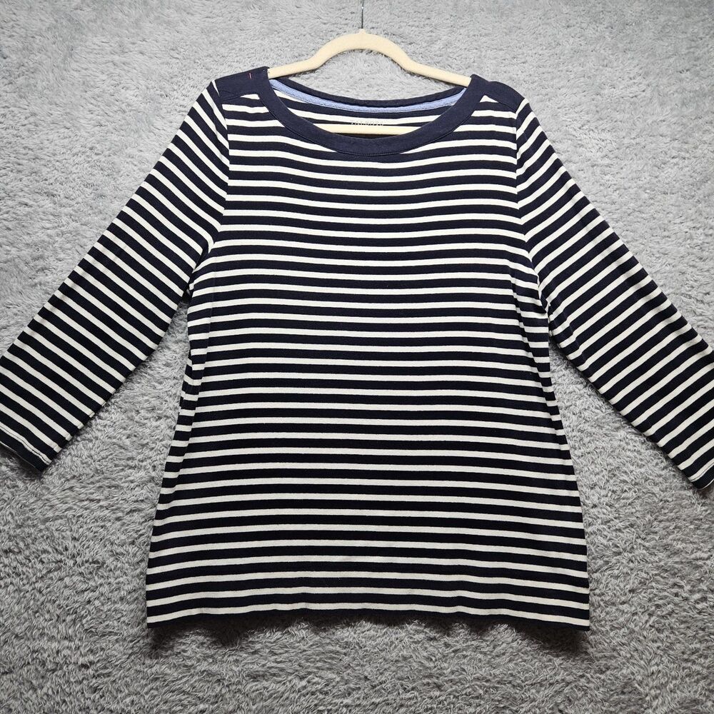 Talbots Stretch Weekend Tee Blue Stripe Shirt Womens Size XL Classic Cotton